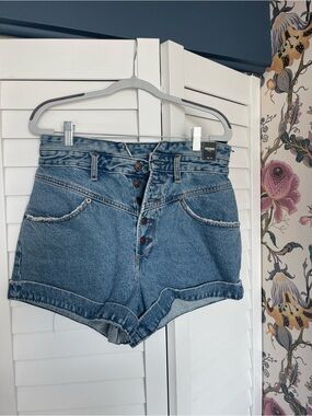 Abercrombie & Fitch Rolled-Hem High-Waist Denim Shorts in Light Blue